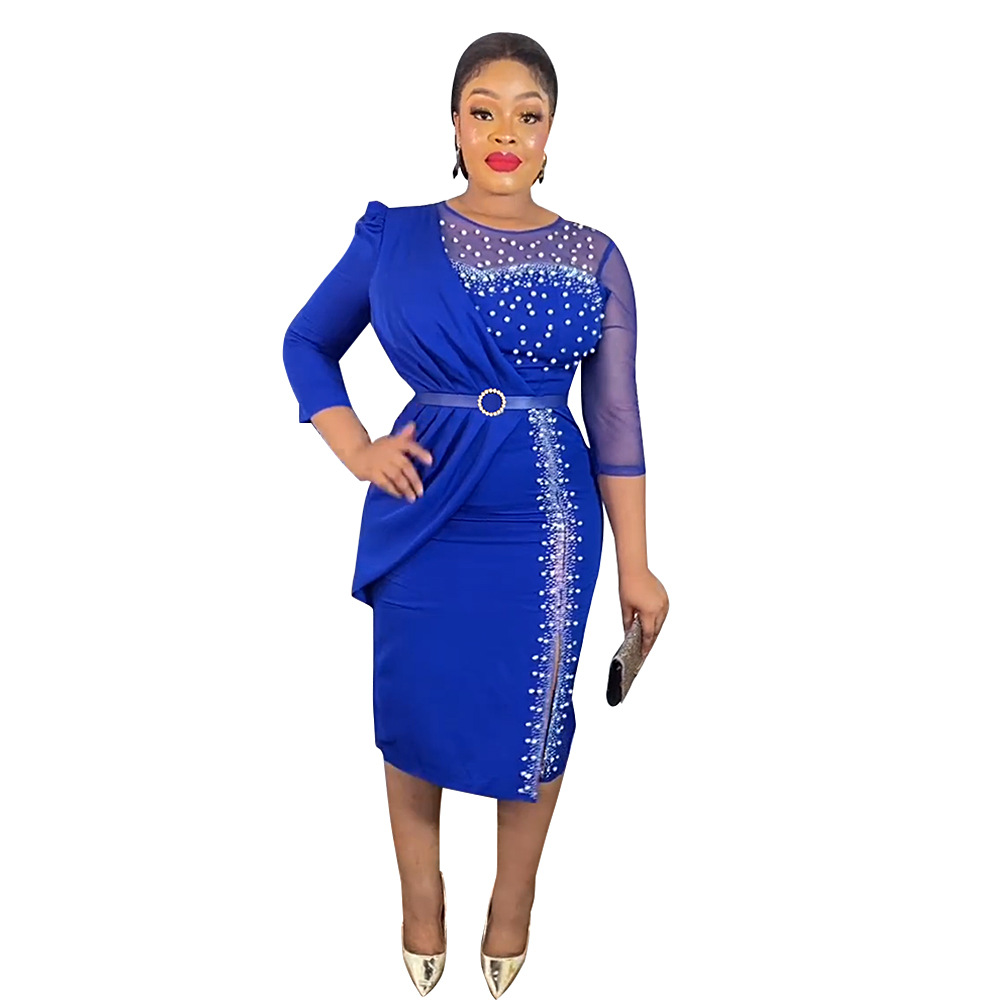 Robe patchwork en dentelle pour femme, grande taille, jupe mi-longue finie_voghion.com