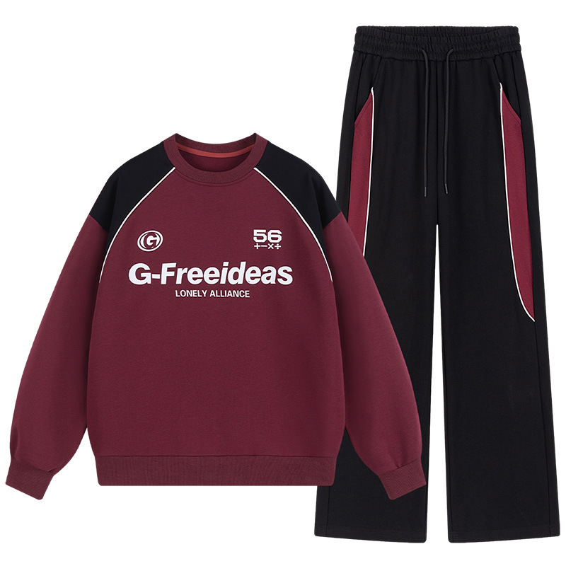 Nuevo conjunto de parejas primavera y otoño universal camiseta de cuello redondo ropa deportiva casual juvenil pantalones planos de manga larga