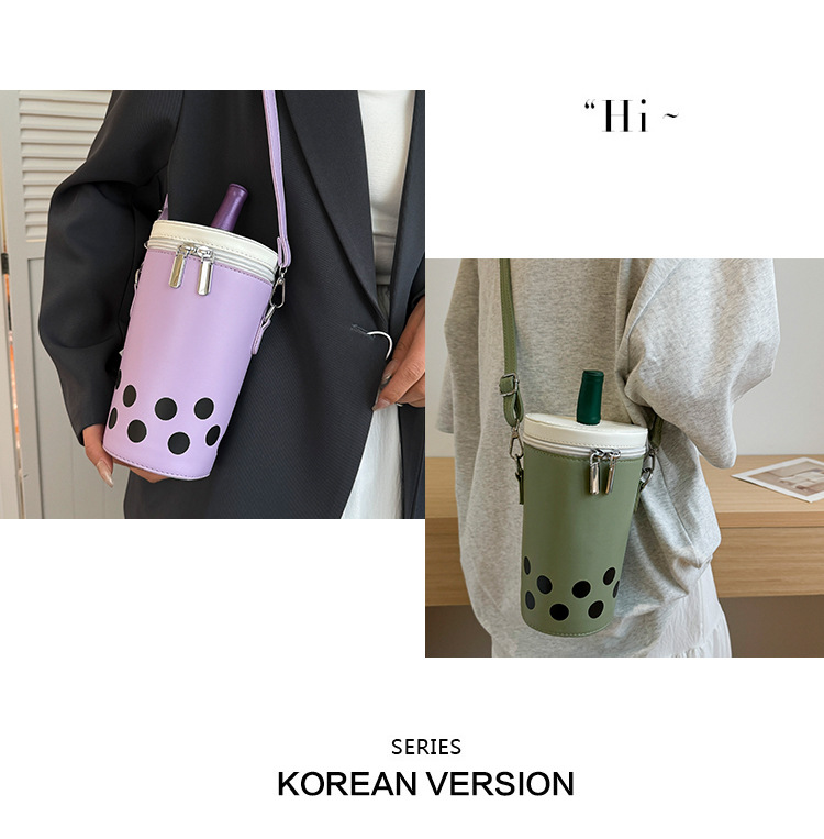Milk Tea Cup Personalized Women's Single Shoulder Crossbody Trendy New 2024 Explosive Korean Fresh Water Bucket Bag_voghion.com