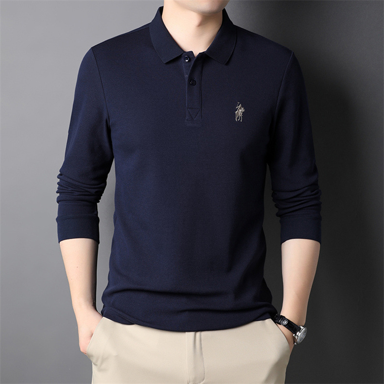Spring cotton long-sleeve, thin polo, for middle age