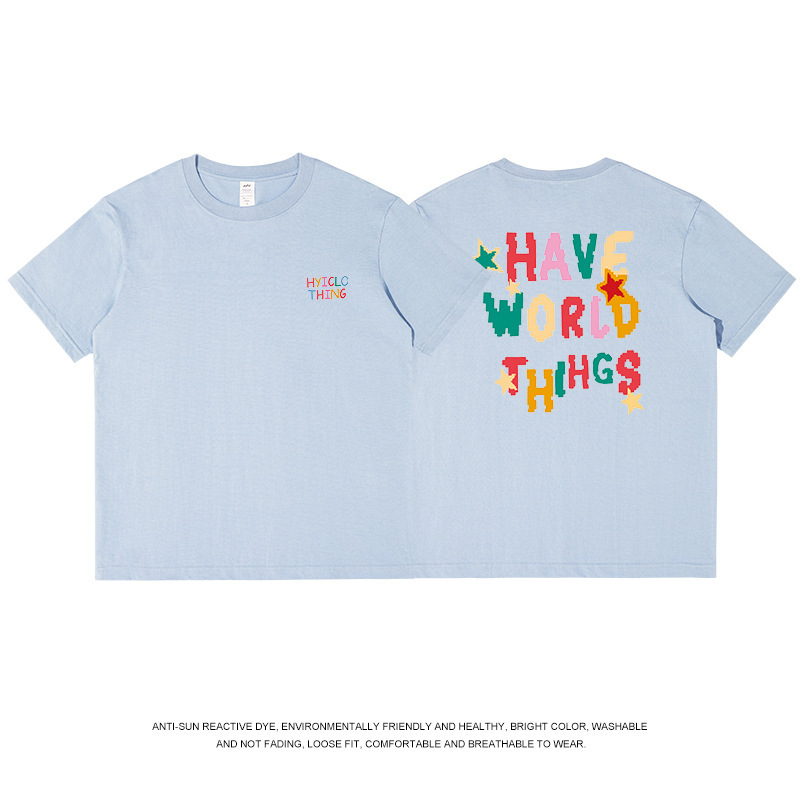 メンズヘビーウェイト純綿ストリート系ヒップホップ半袖Tシャツ、カラフルな文字プリント入り、夏向け、個性的なトップス、レディースインス|undefined