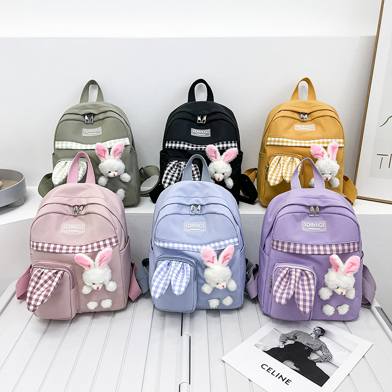 Mochila para niños de Kindergarten niños y niñas de gran capacidad mochila lindo conejito lienzo pequeña mochila bolsa de viaje moda
