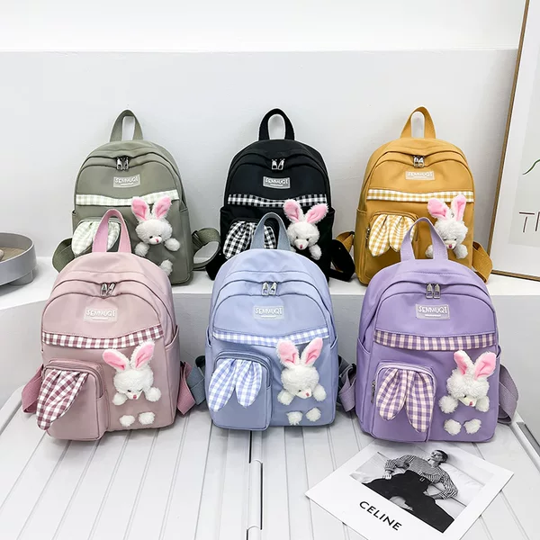 Children's Backpack Kindergarten Boys and Girls Large Capacity School Bag Cute Bunny Canvas Small Backpack Travel Bag Trendy