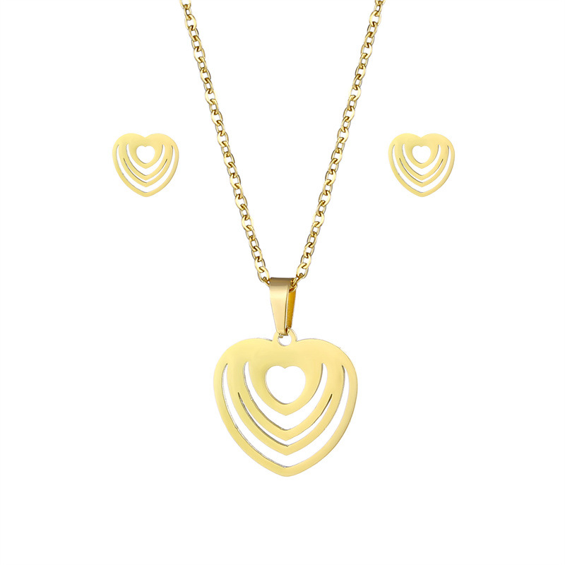 Womenu0027S Simple Style Heart Stainless Steel Titanium Steel Pendant Necklace Jewelry Sets