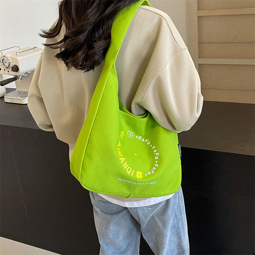 Ins style letter printed canvas armpit bag large capacity spring and summer Ruiying shoulder women's bag middle school student backpack