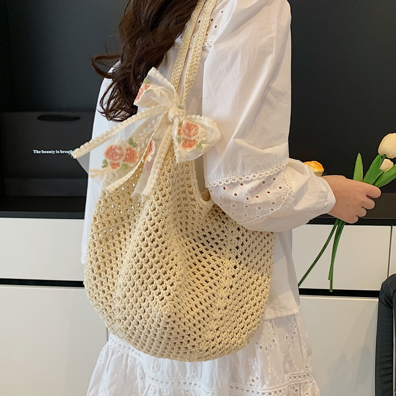 Hollow Hand-Woven Bag for Women Summer Casual Lazy Style Large-Capacity Straw Bag Seaside Vacation Shoulder Beach Bag Hollow Hand-Woven Bag for Women Summer Casual Lazy Style Large-Capacity Straw Bag Seaside Vacation Shoulder Beach Bag