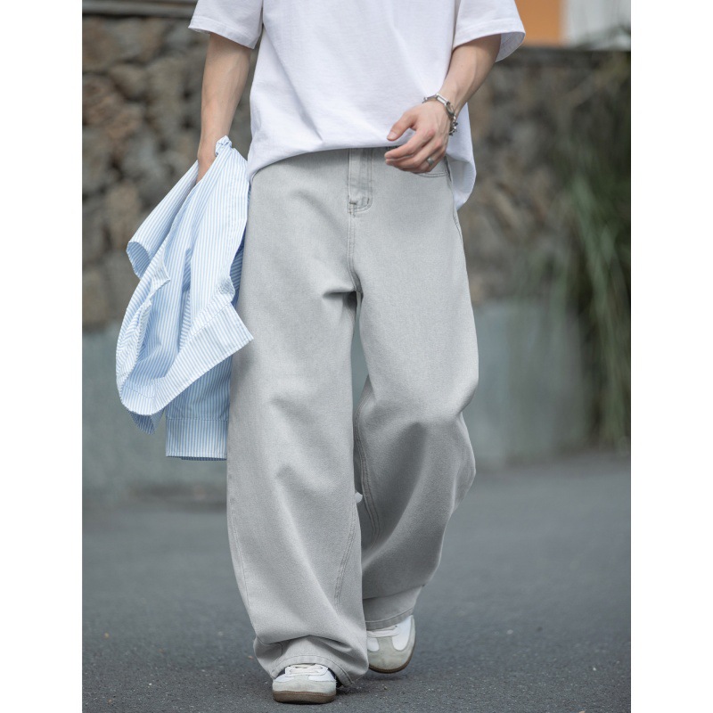 Straight Loose Fit Washed Vintage Style Men's Jeans 26 Spring/Summer New Trendy Retro Solid Color Casual Long Pants