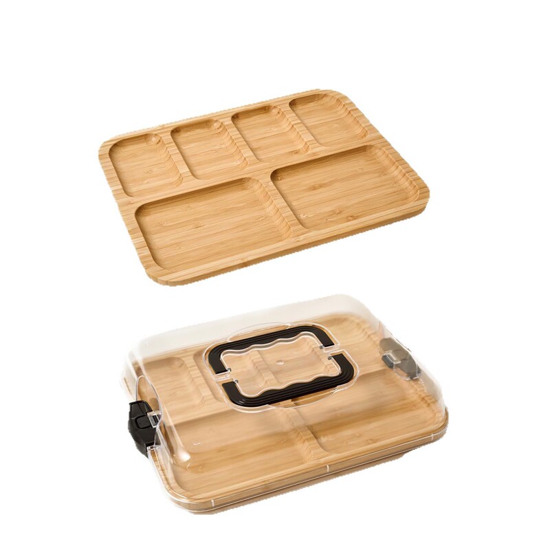スポット竹と木製の調理済み食品スナックトレイ屋外ピクニックスナックボックス木製透明蓋便利な蓋付きチーズボード|undefined
