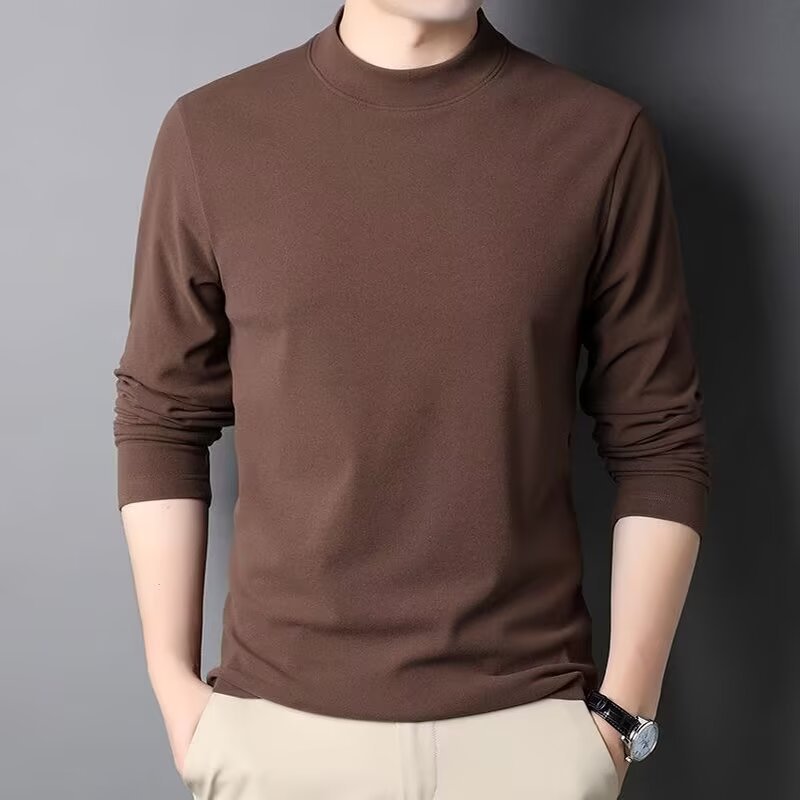 도매 가을 겨울 남성용 이중면 보온 긴팔 티셔츠 하프 터틀넥