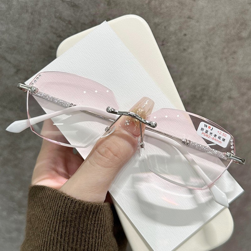 2025年ホットスタイルコレクション女性用老眼鏡、中高年向けの新しい高精細抗青色光ファッショナブルなフレームレス老眼鏡|undefined