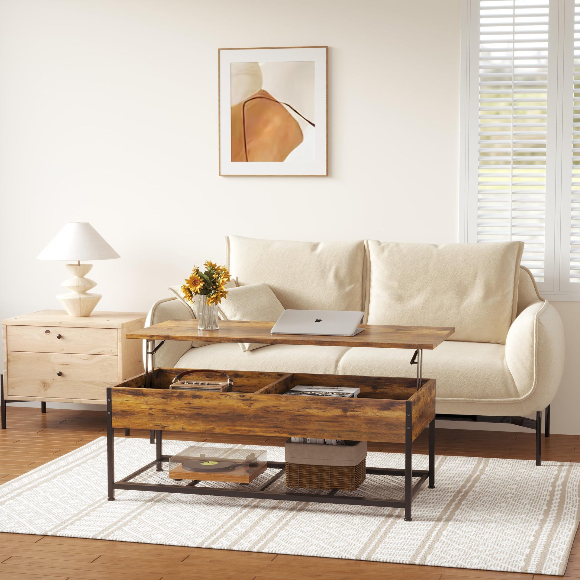 Mesa de té retro americana sala de estar simple mesa de té de hierro forjado moderna pequeña casa de lujo elevable mesa de té