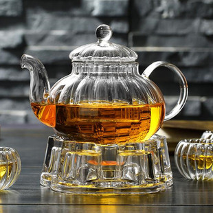 Heat-Resistant Glass Tea Set Glass Striped Pumpkin Pot with Filter Liner Glass Flower Tea Pot Hot Pot