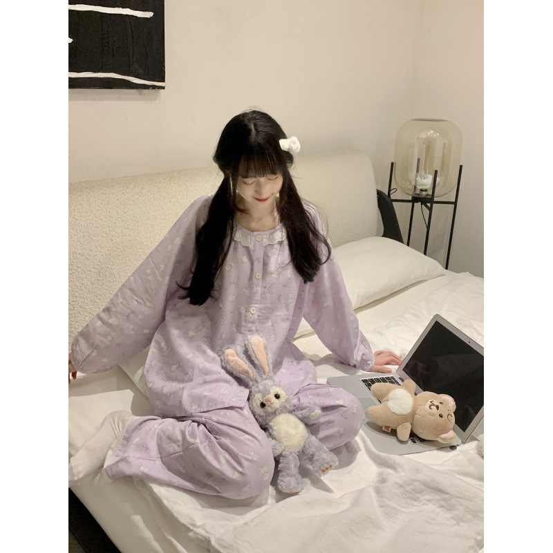 2025日系甜美睡衣女款新款双层纱布少女可爱长袖家居服|undefined