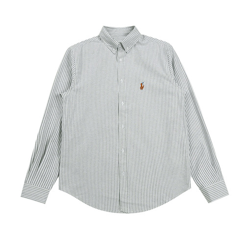 Southeast Asian Oxford Stripe Shirt with Pony Embroidery Button-Down Collar Long-Sleeve Casual Women's Shirt