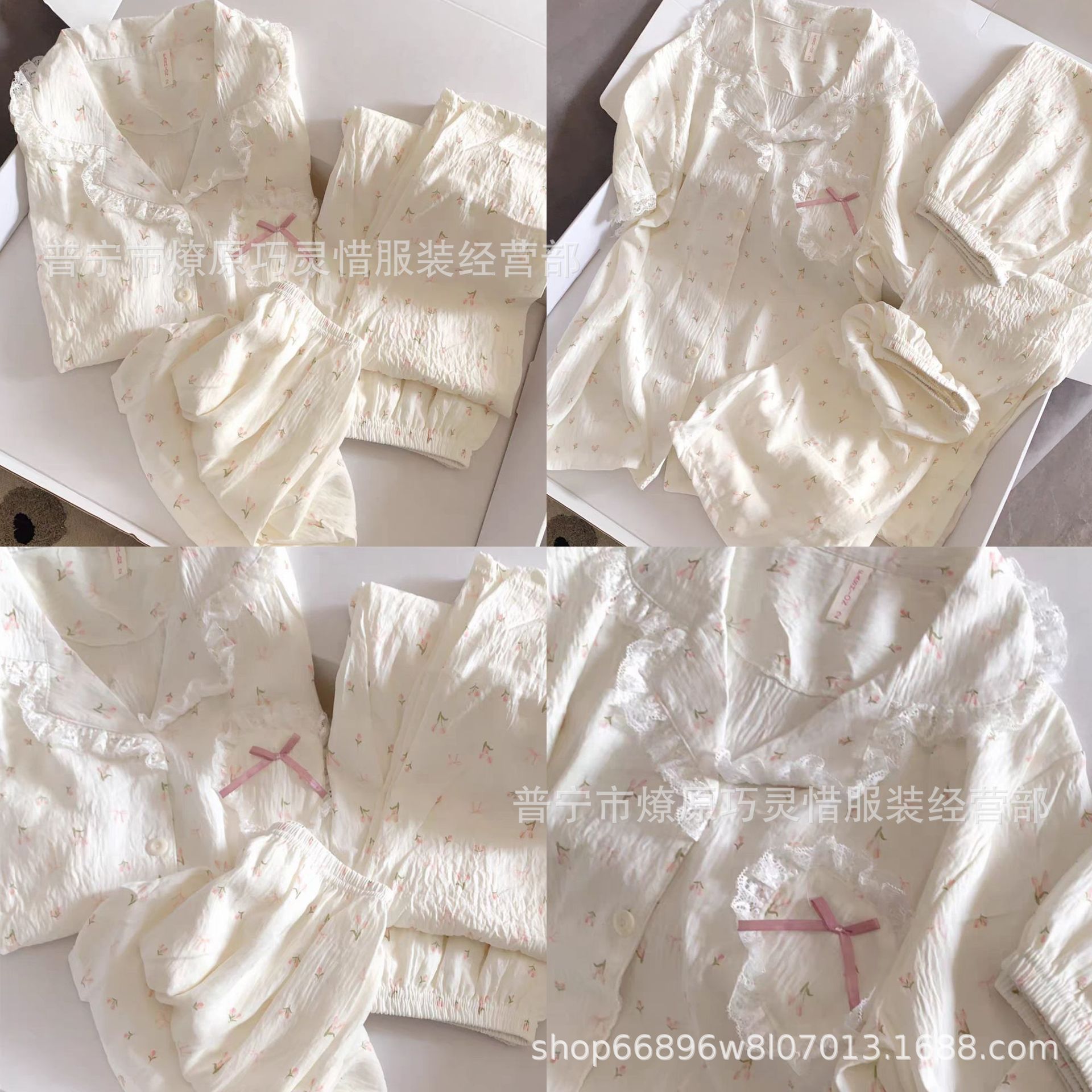 Pequeño pijama de corazón de melocotón para mujeres tres piezas de verano nubes de algodón se puede usar pantalones de manga corta para estudiantes de dibujos animados ropa para el hogar