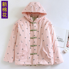 517 冬季连帽加厚棉服新中式国风纯手工棉花棉衣外出盘扣一件代发