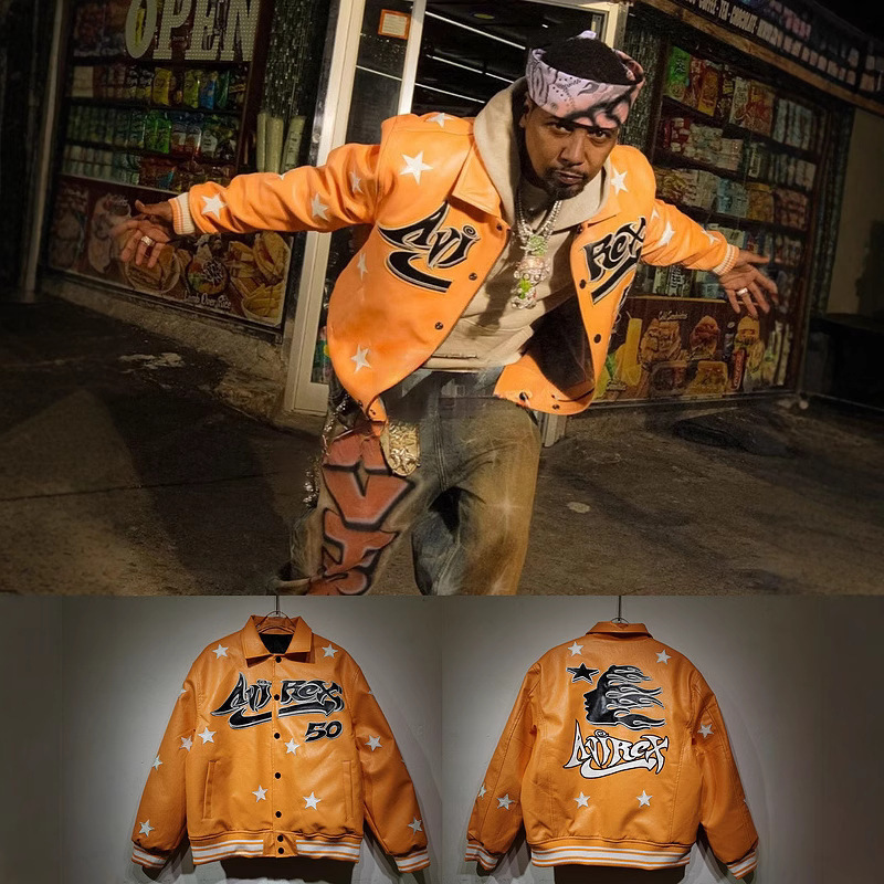 Hell Star Jacket Avirex 共同50周年記念限定版レトロトレンドジャケット バイク刺繍レザージャケット|undefined