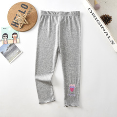 Summer girls' leggings, middle and large children's ear-shaped heart-shaped embroidery, children's pants wholesale Korean style stretch rib