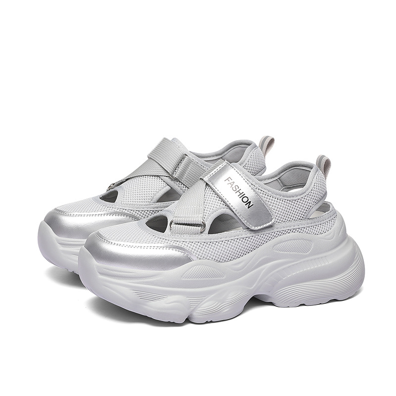 Giày sneaker chunky đế dày thoáng khí mùa hè, dây Velcro tiện lợi — 2006 màu đen, 2006 màu bạc