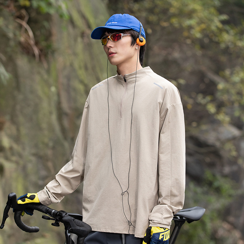 吸湿速乾ハーフジップ長袖Tシャツメンズアウトドアスポーツサイクリングハイキングトレーニングウェアインナーレイヤリングシャツトップ|undefined
