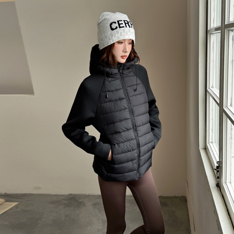 Algodón delgado estilo de moda europea y americana 2025 chaqueta de algodón empalmado chaqueta de algodón delgada de cuello de pie chaqueta de algodón de mujer image 7