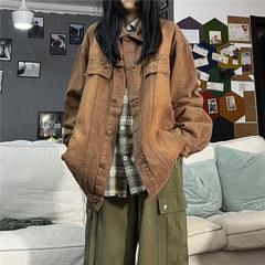 ストリートデニムジャケットメンズ春秋アメリカンレトロコーヒー色ワークジャケットハイストリートファッションブランドルーズハンサムトップ