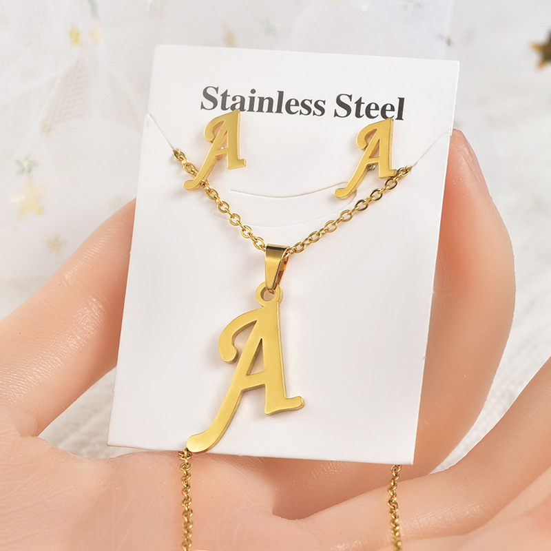 Titanium steel set jewelry stainless steel pendant Jewelry earrings unisex English letters not easy to fade small accessories