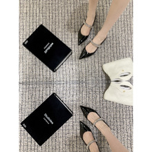 羊皮版~葡萄妈同款真皮法式尖头闪闪水钻玛丽珍鞋女百搭浅口单鞋