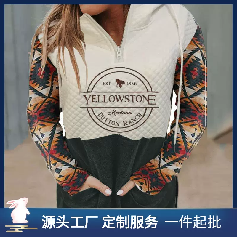 外贸跨境亚马逊wish2022美剧yellowstone 新款3D印花连帽卫衣都市