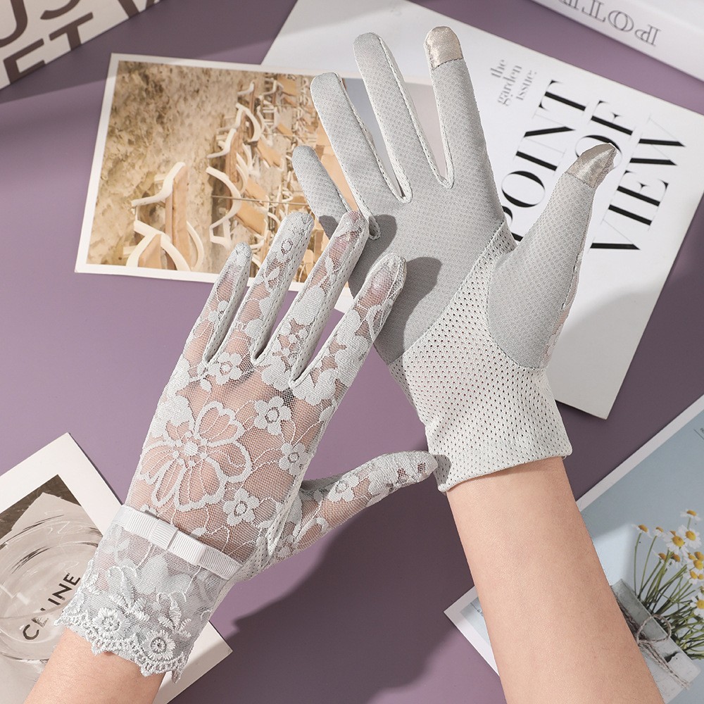 Verano de encaje antideslizante dedo completo pantalla táctil guantes de protección solar ciclismo conducción al aire libre protección UV guantes de seda