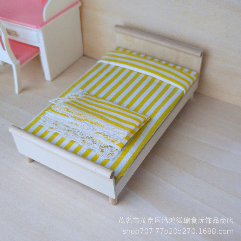 DELLHOUSE小布娃娃屋配件 DIY场景模型 ob11小家具迷你仿真双人床
