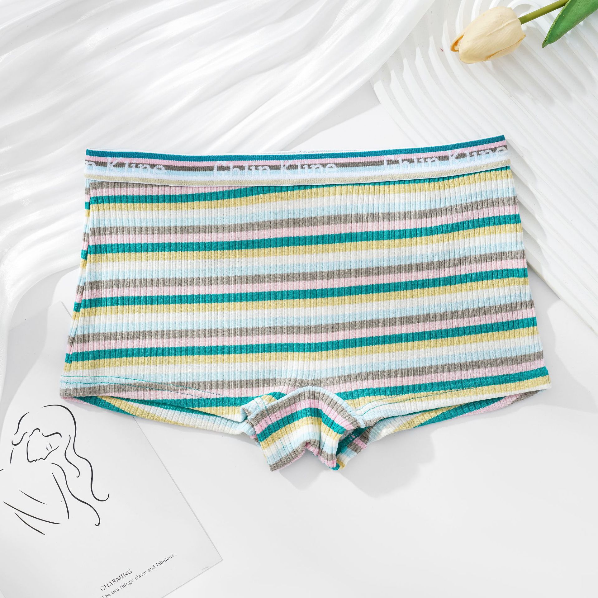 Calzoncillos Boxer a rayas retro Calzoncillos Boxer de cintura media para mujer moda europea y americana más ropa interior de algodón ropa interior sin exposición