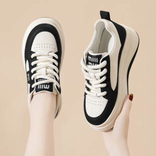 Genuine Leather White Shoes for Women, Casual and Versatile Dad Shoes 2024 Spring Flats-soled Thick-soled Women's Sports Shoes for Women