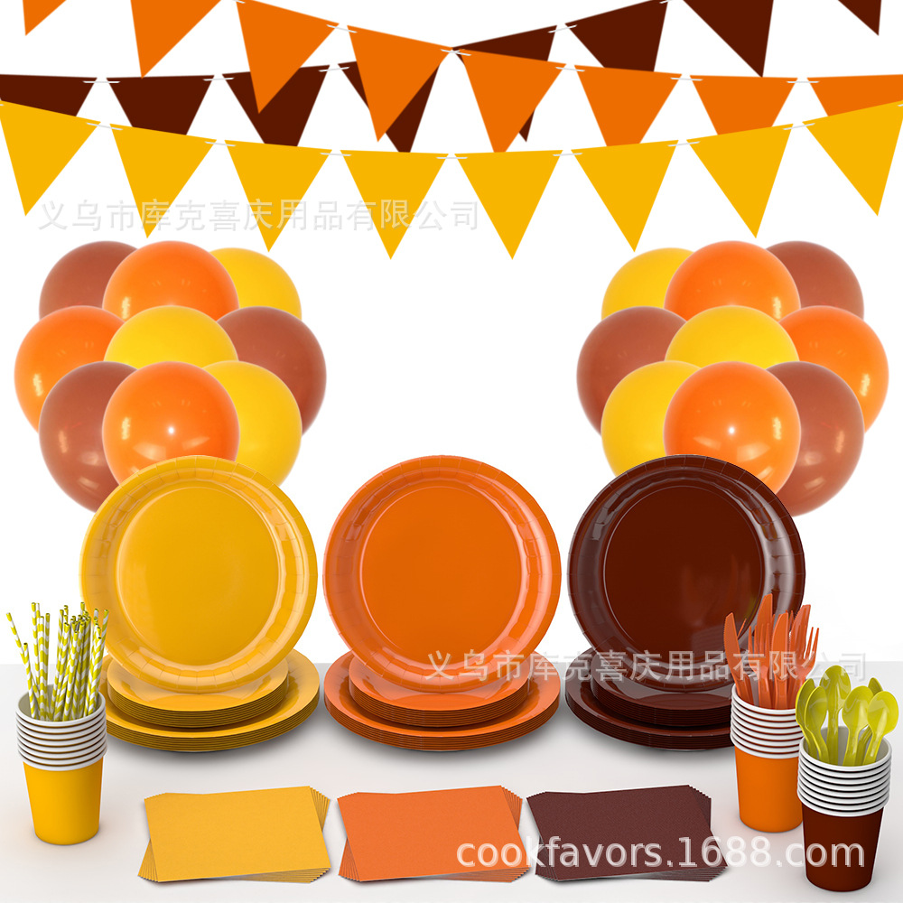 Nuevo agradecimiento de color sólido set de decoración de platos de fiesta de cartón desechable taza de cartón dibujo de bandera artículos de decoración