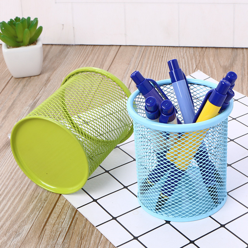 창조적 인 색상 라운드 펜 홀더 학생 사무실 문구 저장 용기 금속 펜 홀더 도매