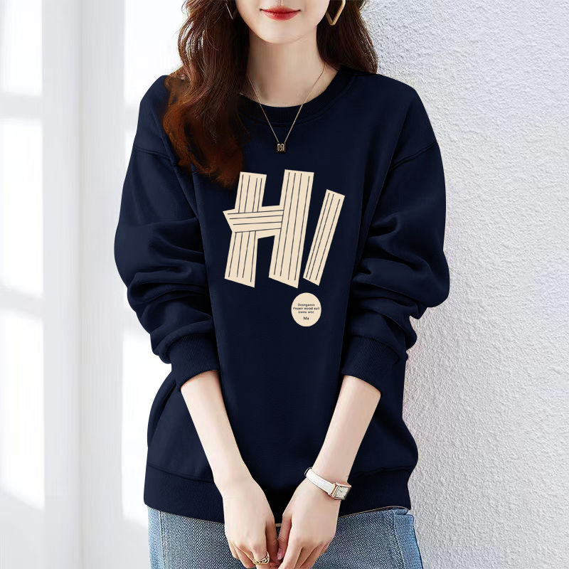 Women's Fleece-Lined Thick Sweatshirt for Spring, Autumn, and Winter 2025, New Thin Loose Slimming Base Shirt Top