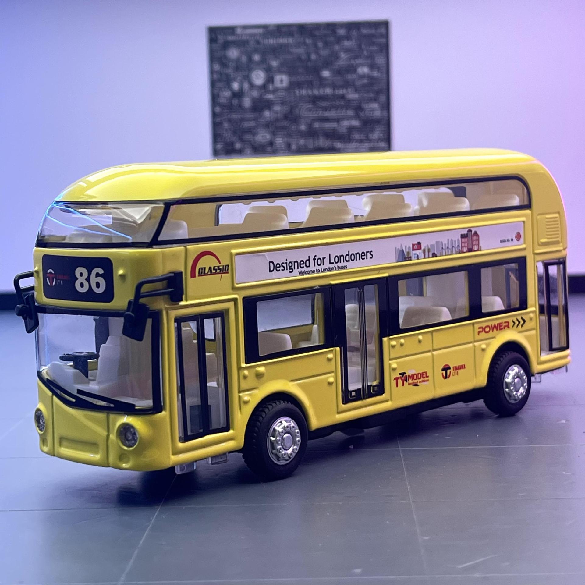 Tianing aleación coche modelo 1:36 doble capa bus tiying back sonido luz juguete autobús coche música modelo adornos