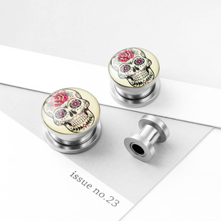 Cross-border Amazon hot selling stainless steel ghost bride ear expansion personality skull ear piercing jewelry in stock