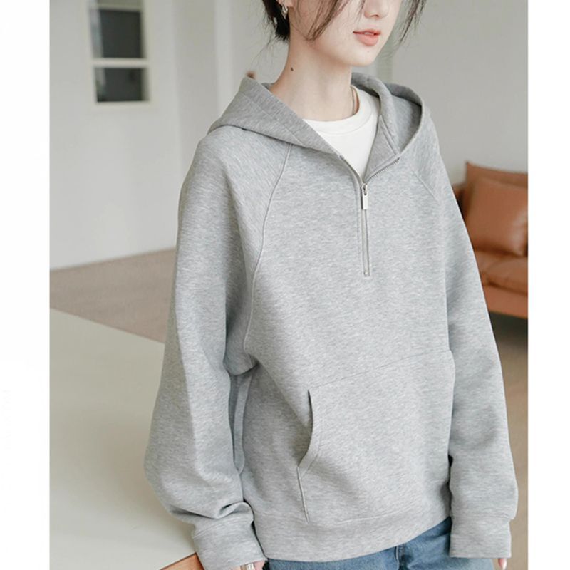 Korean Style Double Pocket Design Sense Sweatshirt Women's Jacket Loose All-match Thickened Hooded Top Autumn and Winter