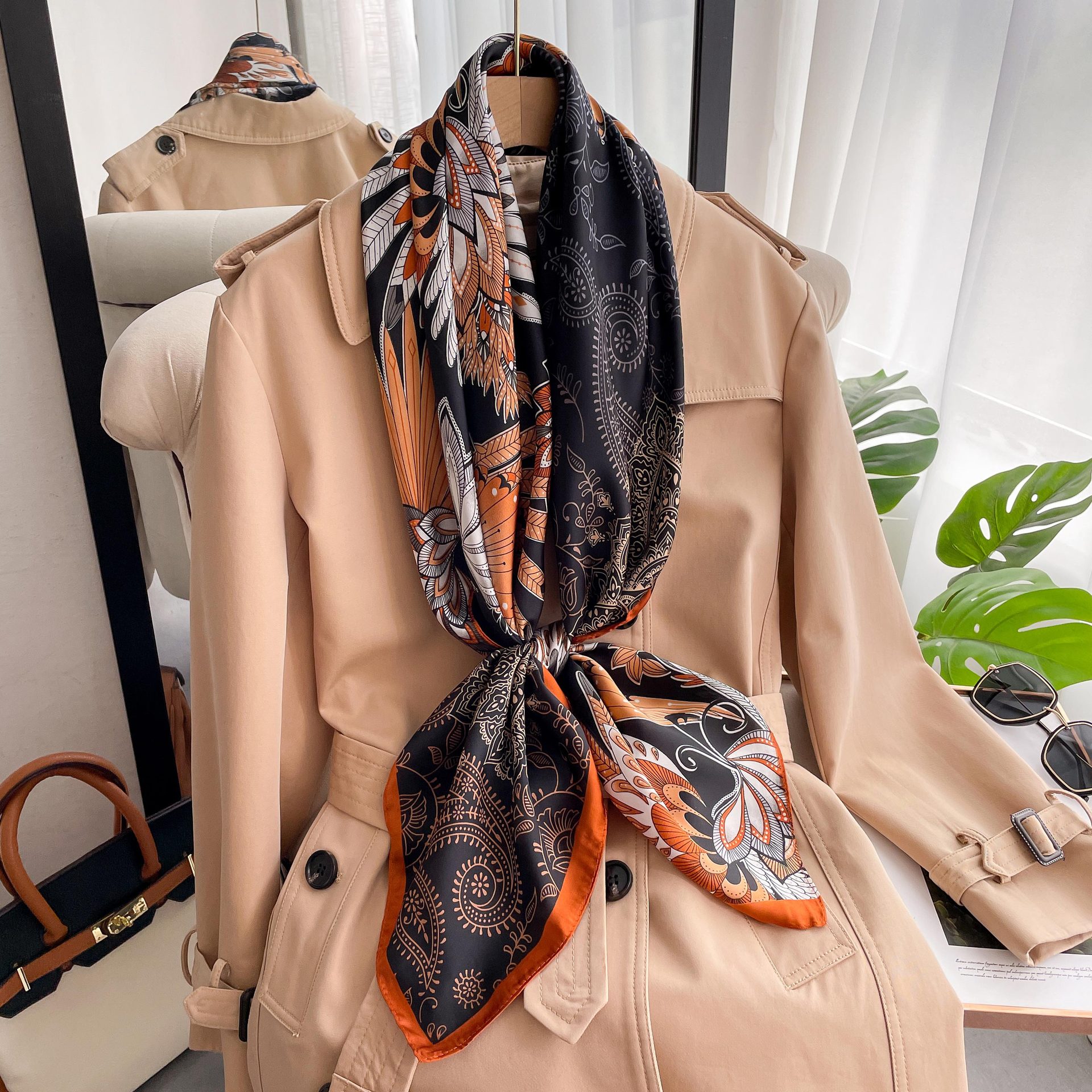Long Silk Scarf For Women Beach Sun Protection Shawl Patterned_voghion.com