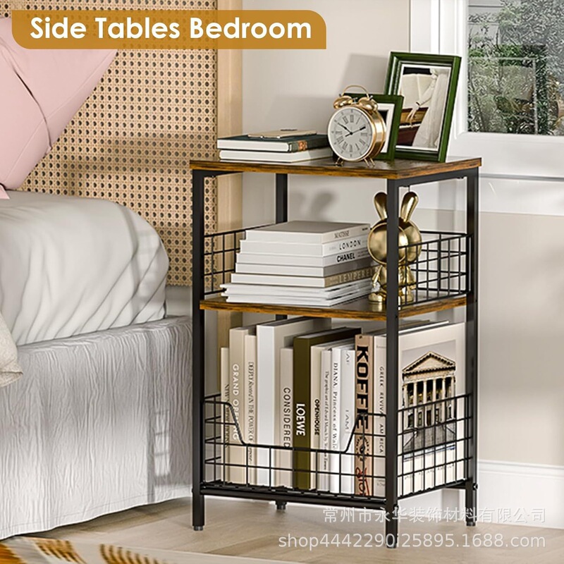 Side Table, Small End Table with Record Player Stand and Storage Space, Vinyl Record Storage Nightstand