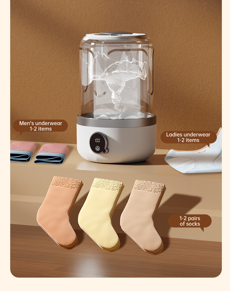 Vollautomatischer, kabelloser, tragbarer Wäschebecher mit Ladefunktion, Mini-Waschmaschine für Unterwäsche und Socken, kleine Waschmaschine, für Reisen und Zuhause_voghion.com