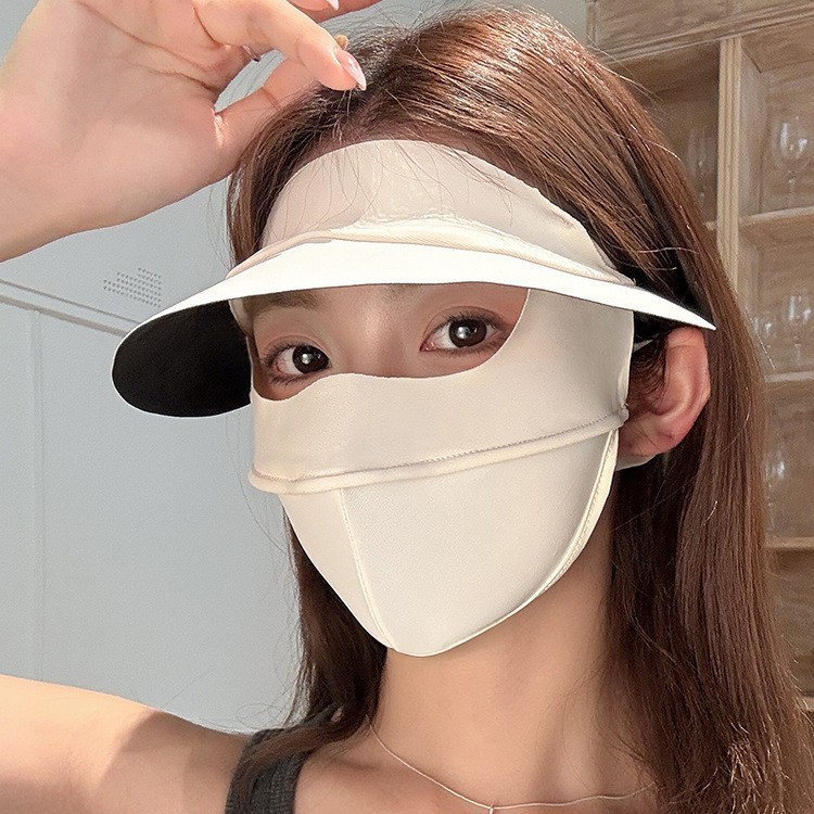 女性用フルフェイス日焼け止めマスク、抗UVアイスシルク通気性サイクリングサンシェードマスクと帽子、オールインワンフェイスキニ夏|undefined