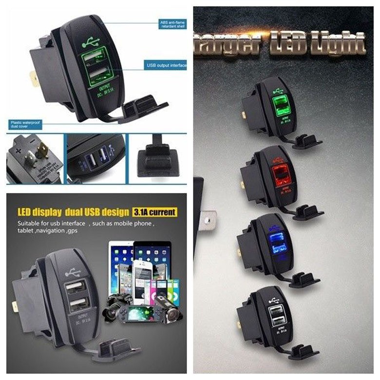 Factory Direct Sales Dual USB Charger Socket Waterproof Rocker Switch for Marine Truck Rv Boat