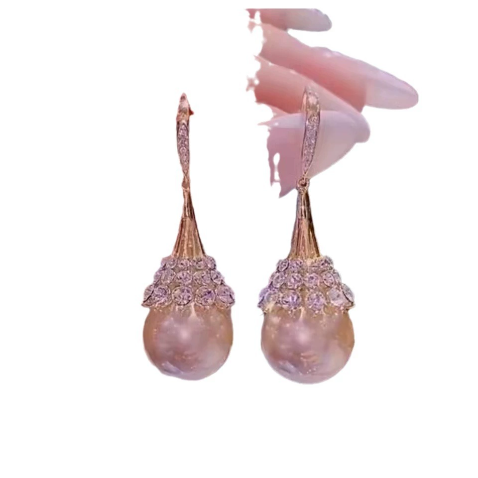 Drop Earrings, Pearl and Cat's-Eye Accent, Elegant High-End Dangle