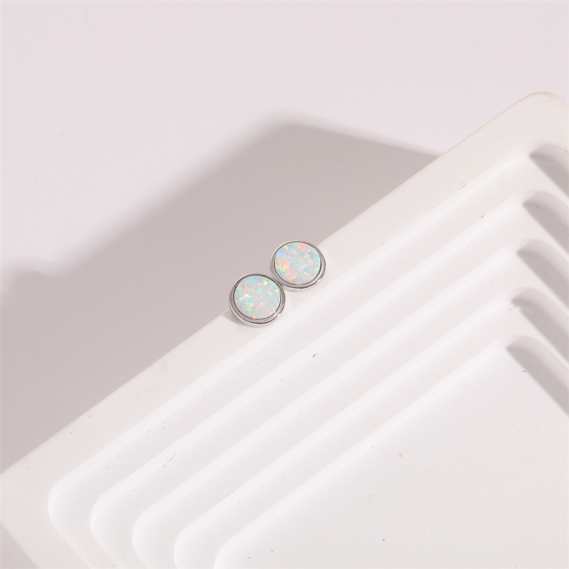 Simple Style Round Copper Plating Inlay opal Ear Studs 1 Pair