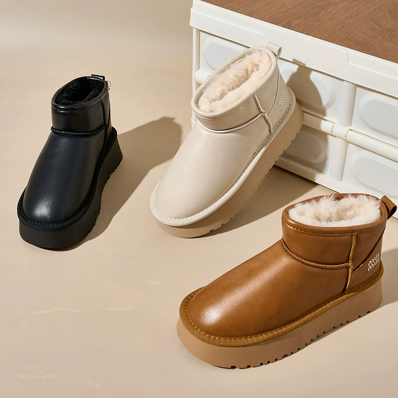 Внешняя торговля зимние новые корейские снежные сапоги женские бархатные толстые хлопчатобумажные туфли ПУ светлая лапша дикие теплые северо-восточные хлопковые сапоги