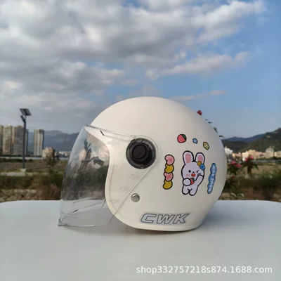 Motosiklet kaskı (dəbilqə), National Standard 3C Certified Kidsren's - white-bunny-hd-long-lens-suitable-for-small-helmets-aged-1-5-years-old