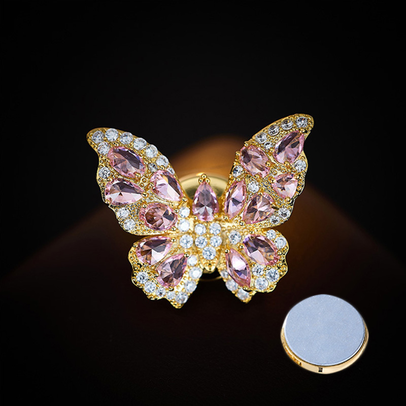 High-end Light Luxury Micro-inlaid Zircon Butterfly Small Brooch Anti-running Light dress No Silk Marks Magnetic Buckle Corsage Pin
