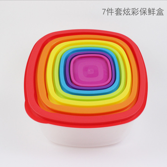 Cuadrado rectangular arco iris 7 piezas caja de preservación de cocina multipropósito caja de almacenamiento de productos secos caja de almacenamiento